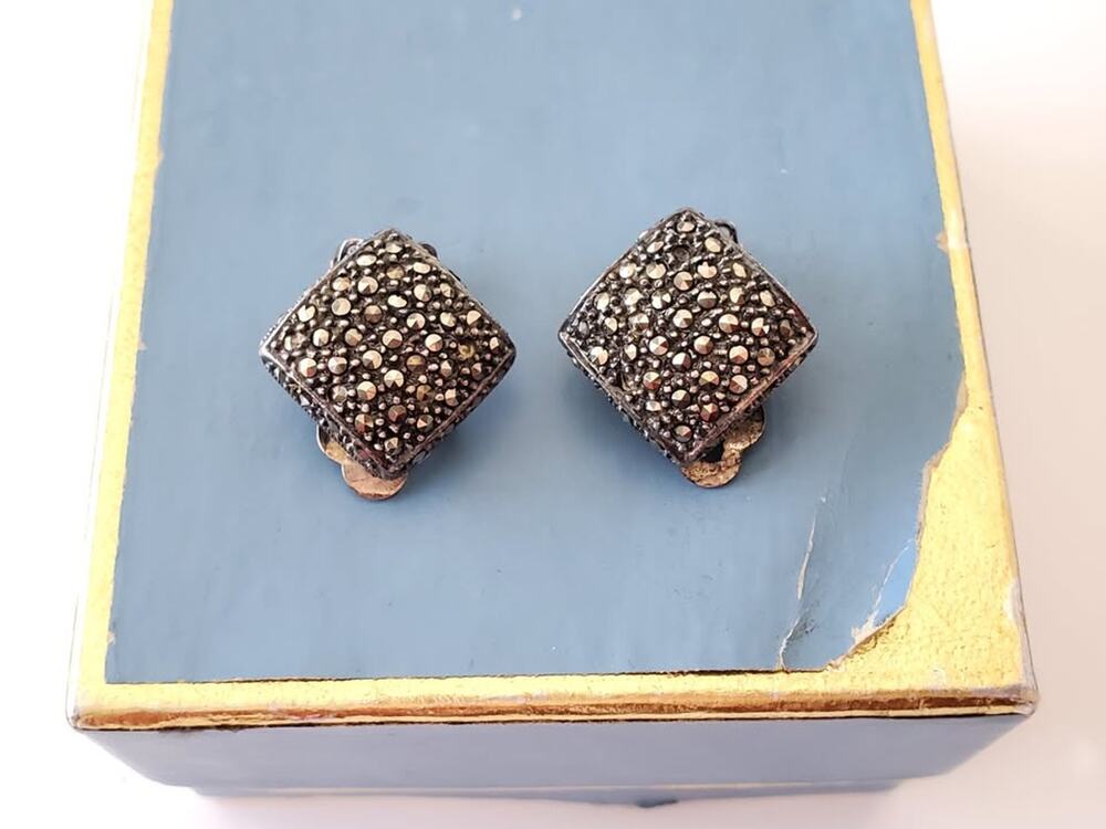 Vintage Sterling Silver Marcasite Square Earrings